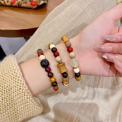 Dámský etnický zenový náramek ze santalového dřeva s mnoha korálky v novém čínském stylu