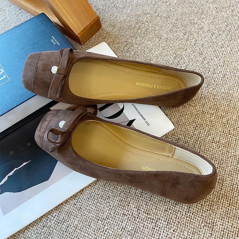 

W063-21 Evening shoes bow new 2025 summer season with fairy style flat heel skirt single shoes women 40 коричневый