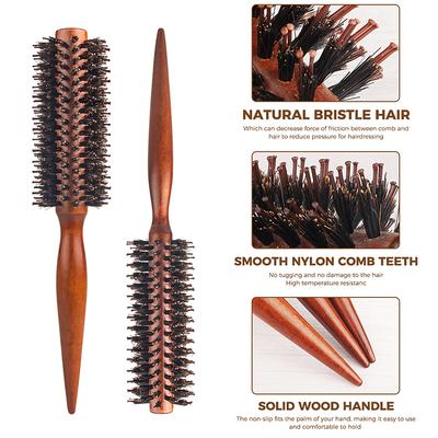 Anti-Static Wood Boar Bristle Round Hair Brush for Hair Styling Teasing Comb Teasing Brush for Curly Hair Hairdresser Tool