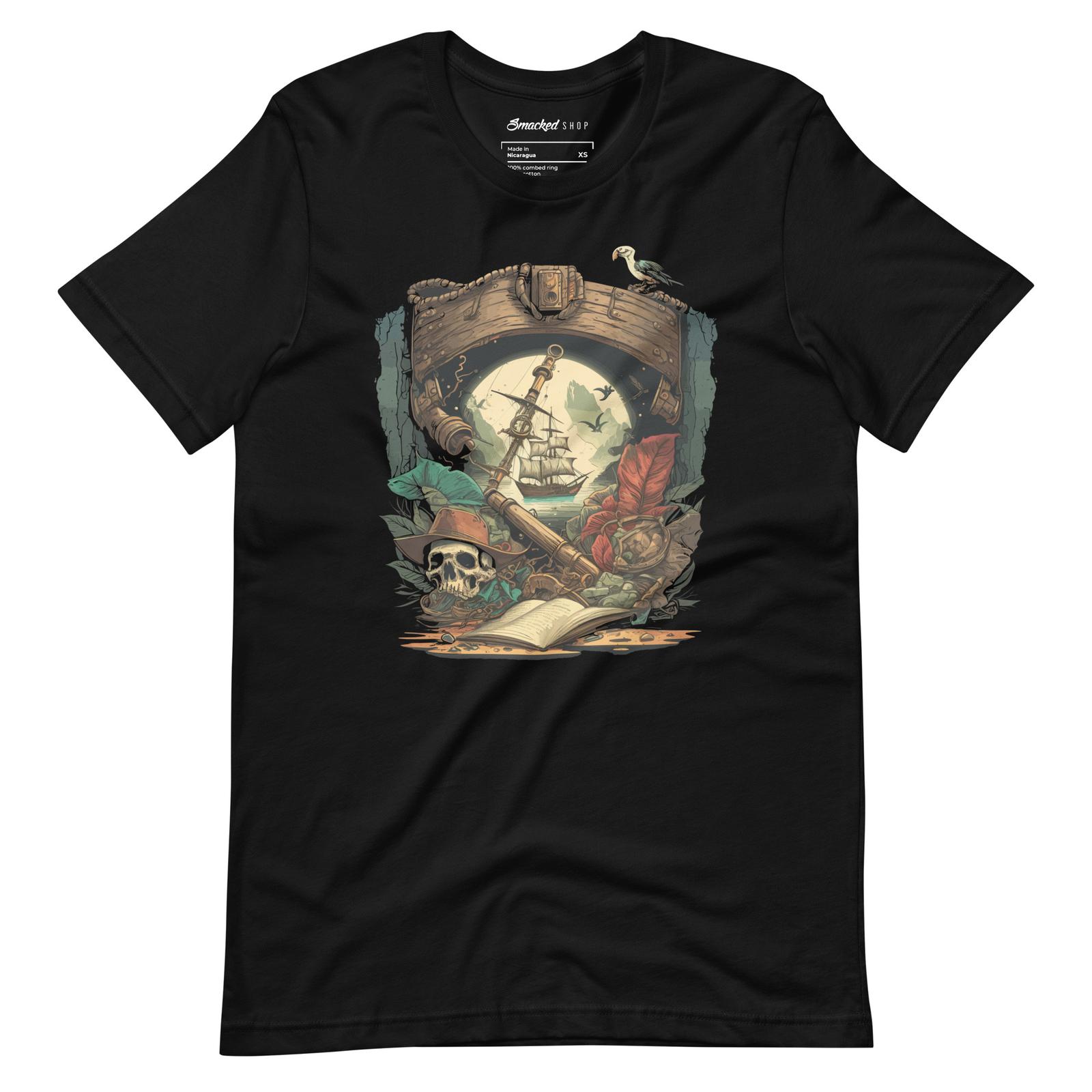 Aye Aye Captain! Pirate Ship Treasure Map Skull Vintage Retro Graphic Tee Shirt S разноцветный