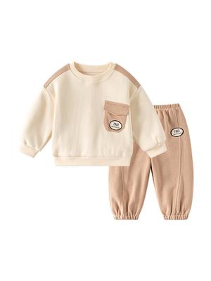 Trendy Spring/Autumn Patchwork Long Sleeve Sweatshirt & Pants Set for Little Boys (Small-Medium)