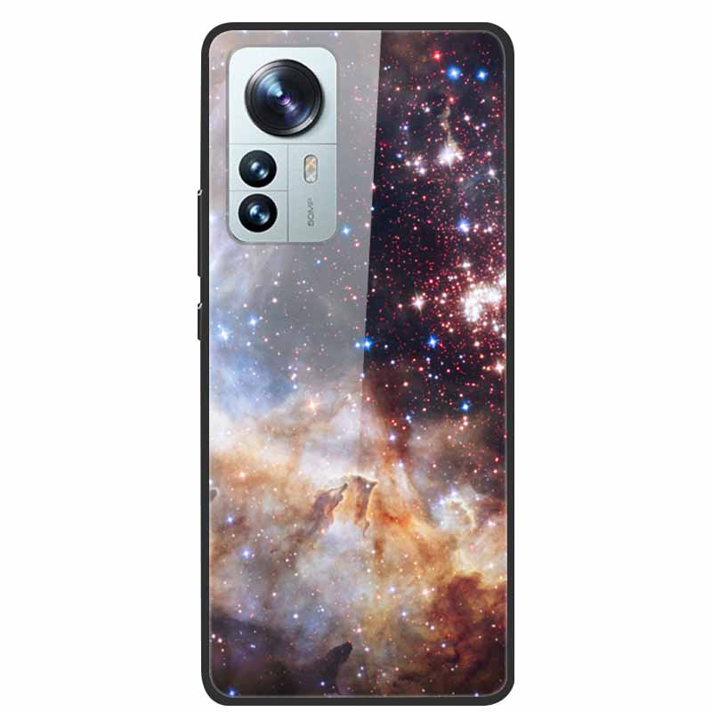 Luxus Hülle für Xiaomi 12T Pro Blumen Gehärtetes Glas Hülle für Xiaomi 12T TPU Stoßfänger Xiaomi 12 T Harte Schwarze Hülle Bunte Capa