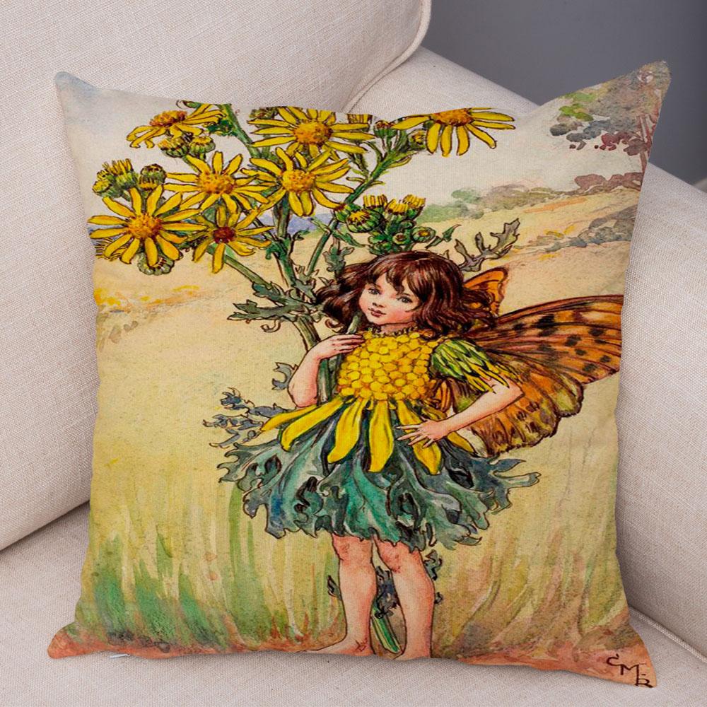 Colorful Fairy Tale World Elves Cushion Cover Decor Cute Cartoon Flower Girl Pillow Case for Sofa Home Polyester Pillowcase