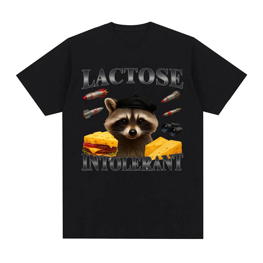 

Lactose Intolerant Funny Raccoon Meme Graphic T-Shirt Men s Women Fashion Short Sleeve Summer Cotton Casual Oversized T Shirt S чёрный