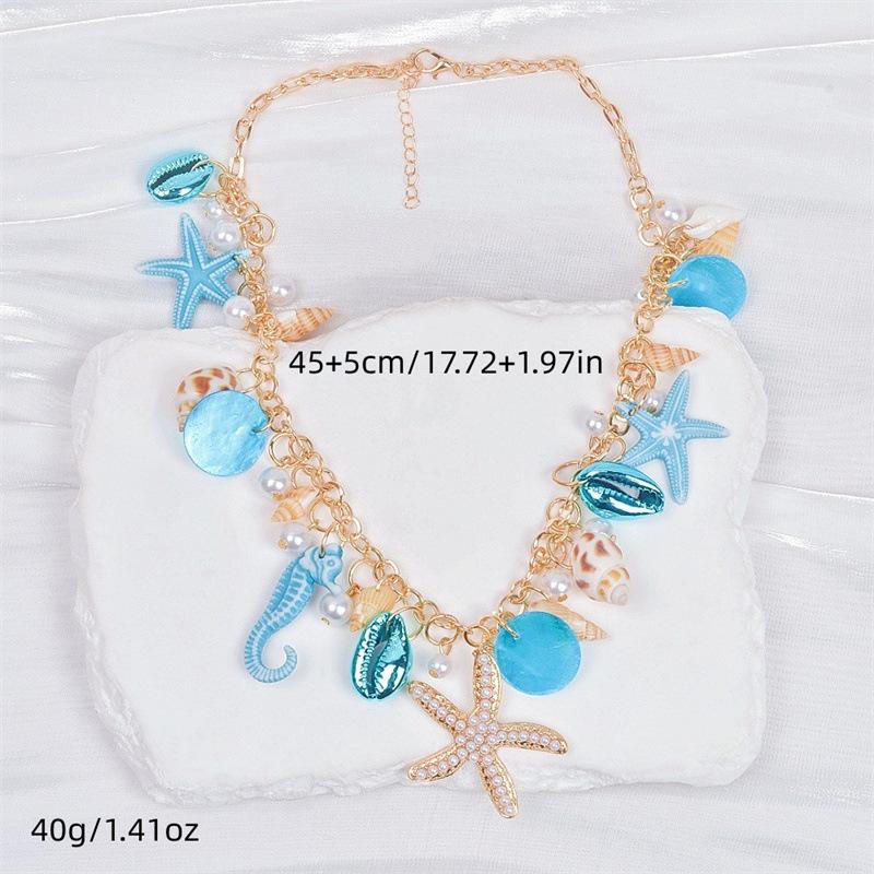 Bohemian style summer beach shell necklace women's beach degree pearl starfish conch exaggerated necklace colorful fashion necklace