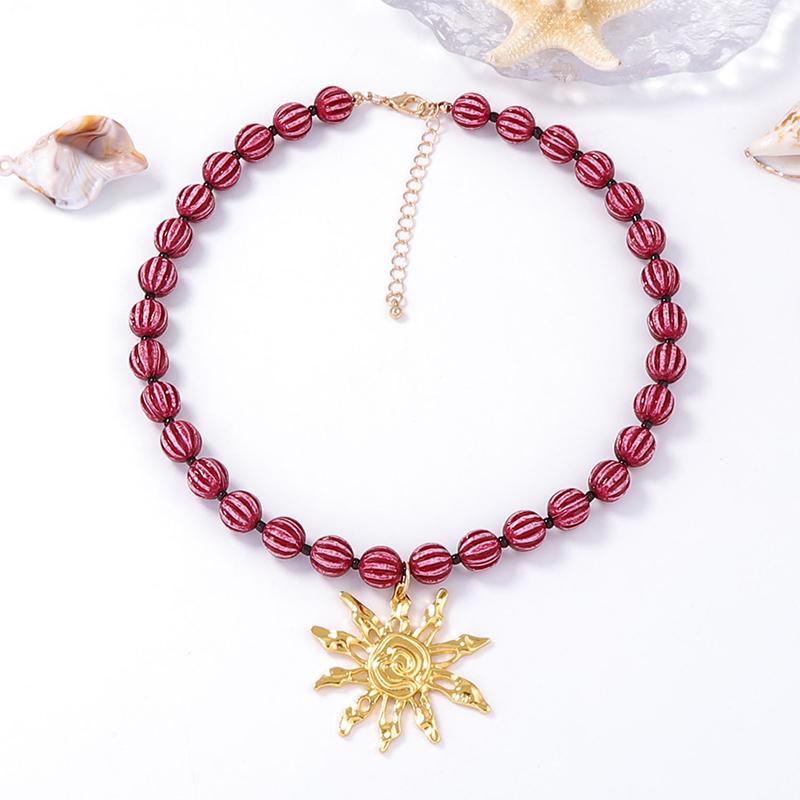 New Vintage Metal Sun Flower Pendant Necklaces Handmaed Beaded Choker Necklace For Women Holiday Party Jewelry Gifts