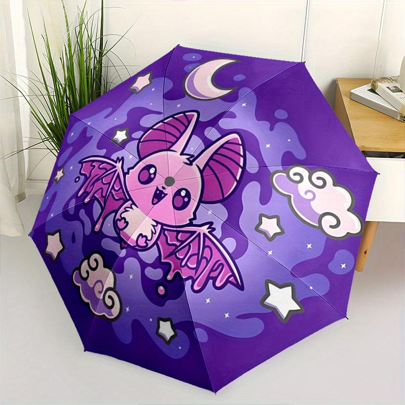 

1pc Kawaii Bat Design Automatic Opening/Closing Umbrella - Portable 3-Fold Design with 8 Iron Ribs, Outdoor, Gift for Fans, Travelers, Daily Use,