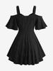 Rosegal  Plus Size Cold Shoulder Plaid Printed Lace Up Cross Zipper Hollow Out Jacquard Ribbed Top