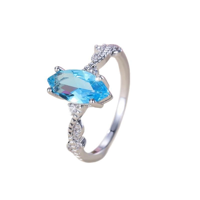 Wish new simple personalized white K sea blue horse eye ring