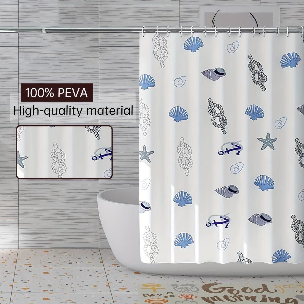The white ocean shell shower curtain lining is made of high quality PEVA, no need to punch holes, cute and lightweight