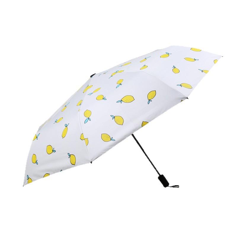 Tri-fold manual large lemon umbrella folding portable sunscreen UV protection sun umbrella women's weather and rain vinyl