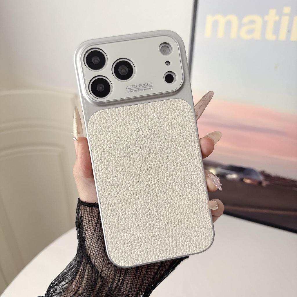 Lychee Texture Phone Case for Apple 17PROMAX - Trendy Leather Sticker Protective Case for 13/14/16/17 Models