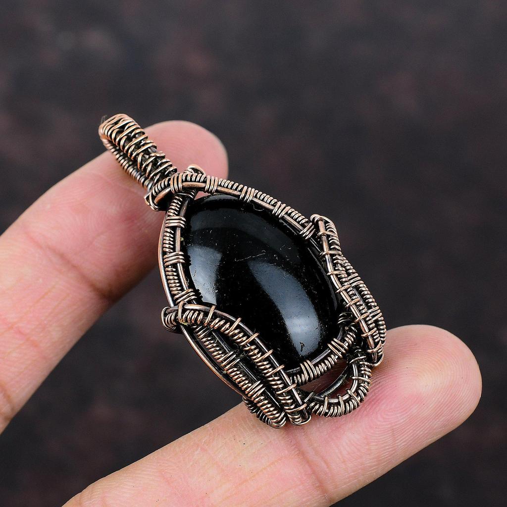 Black Onyx Pendant Copper Wire Wrapped Pendant Handmade Pendant Beautiful Wire Wrap Jewelry Genuine Gemstone Pendant Copper Jewelry For Gift