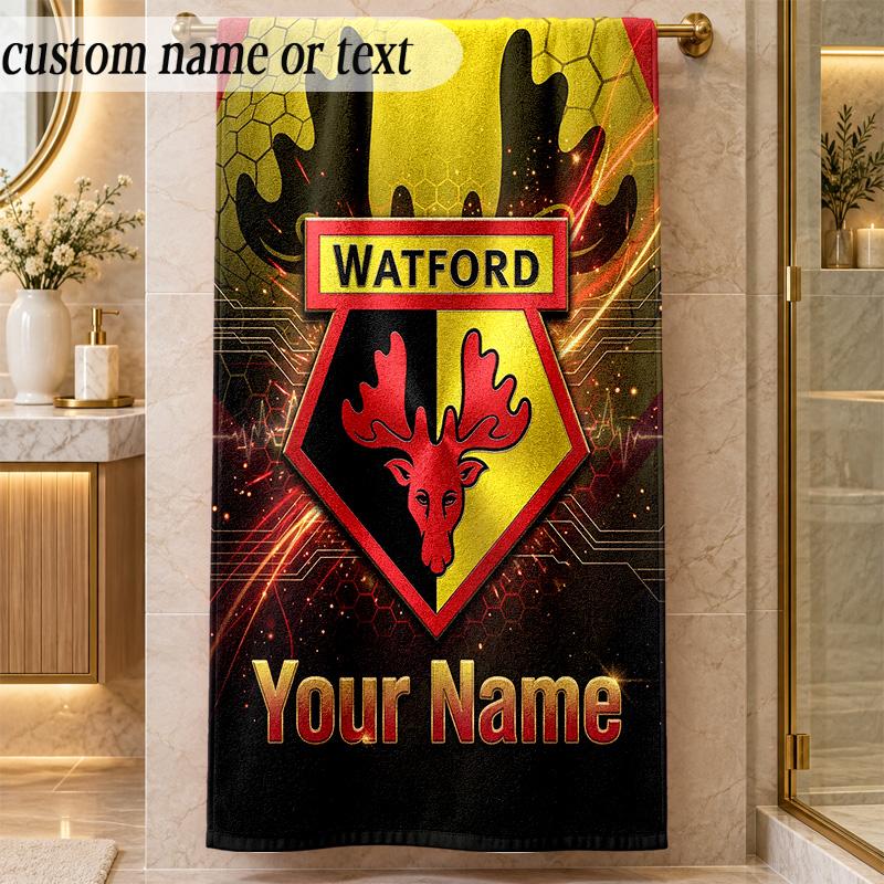 Beach TowelWatford FC Custom Name Text Personalized Soft Towel for Beach Pool Indoor Home Decor Gift