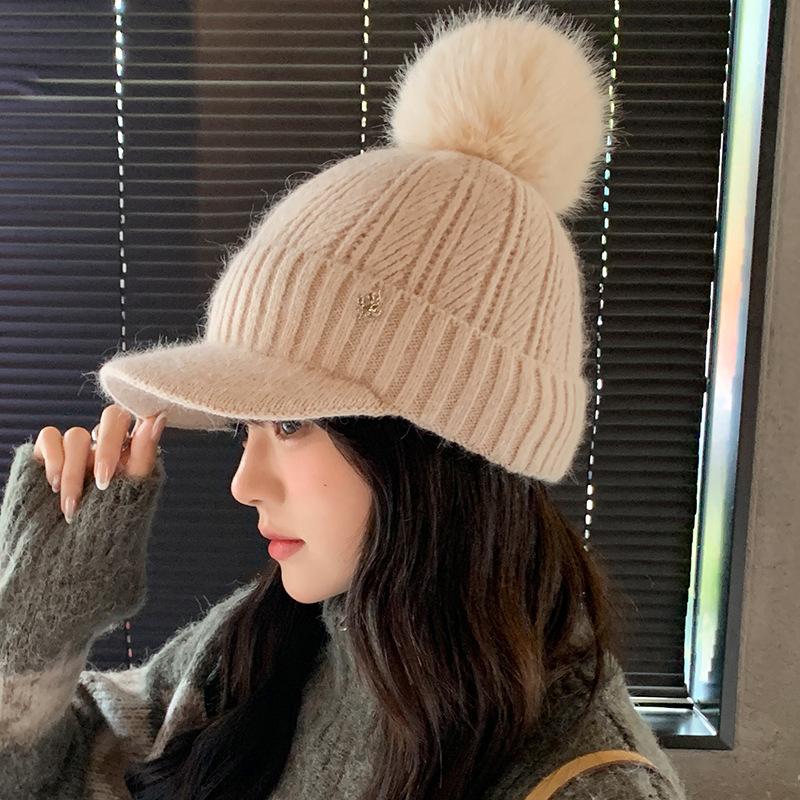 Hat Women's Autumn and Winter New Cycling Warm Ear Protection Knitted Hat Cold-proof Plush Thickened Wool Hat