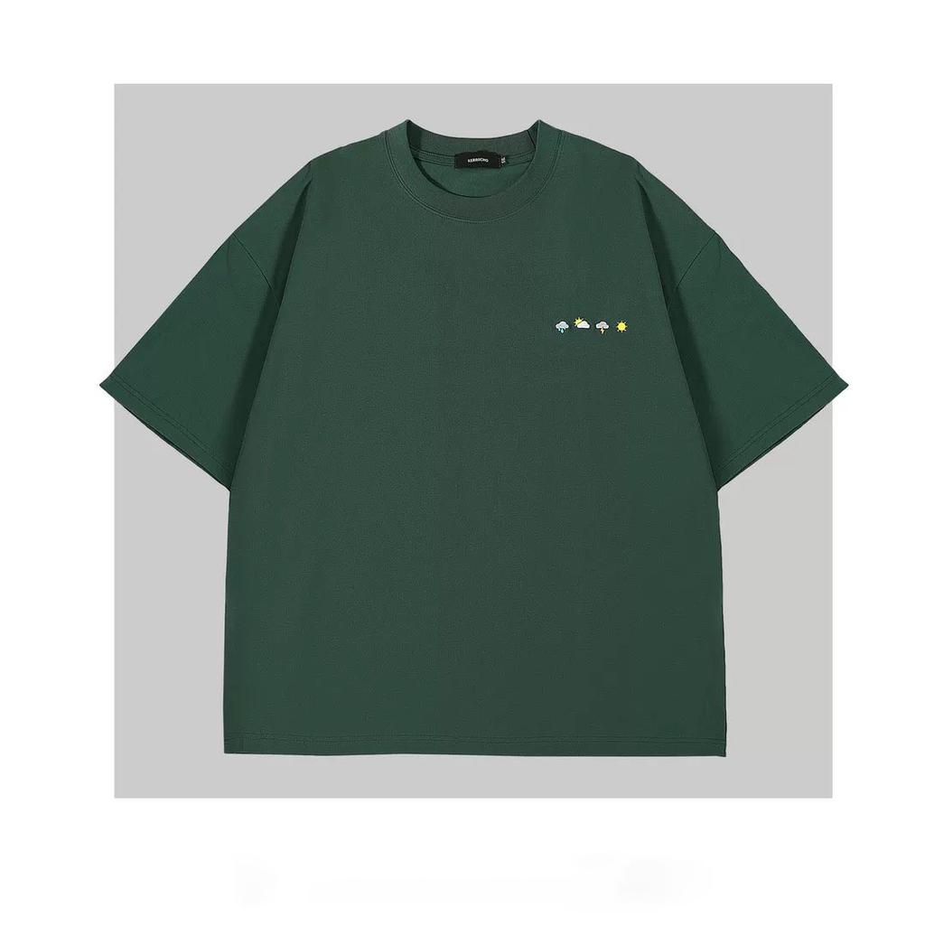 Hot-Selling Embroidered T-Shirt Round Neck Letter Chest Flower Trendy Plus Size Simple Versatile Half-Sleeve Base Shirt