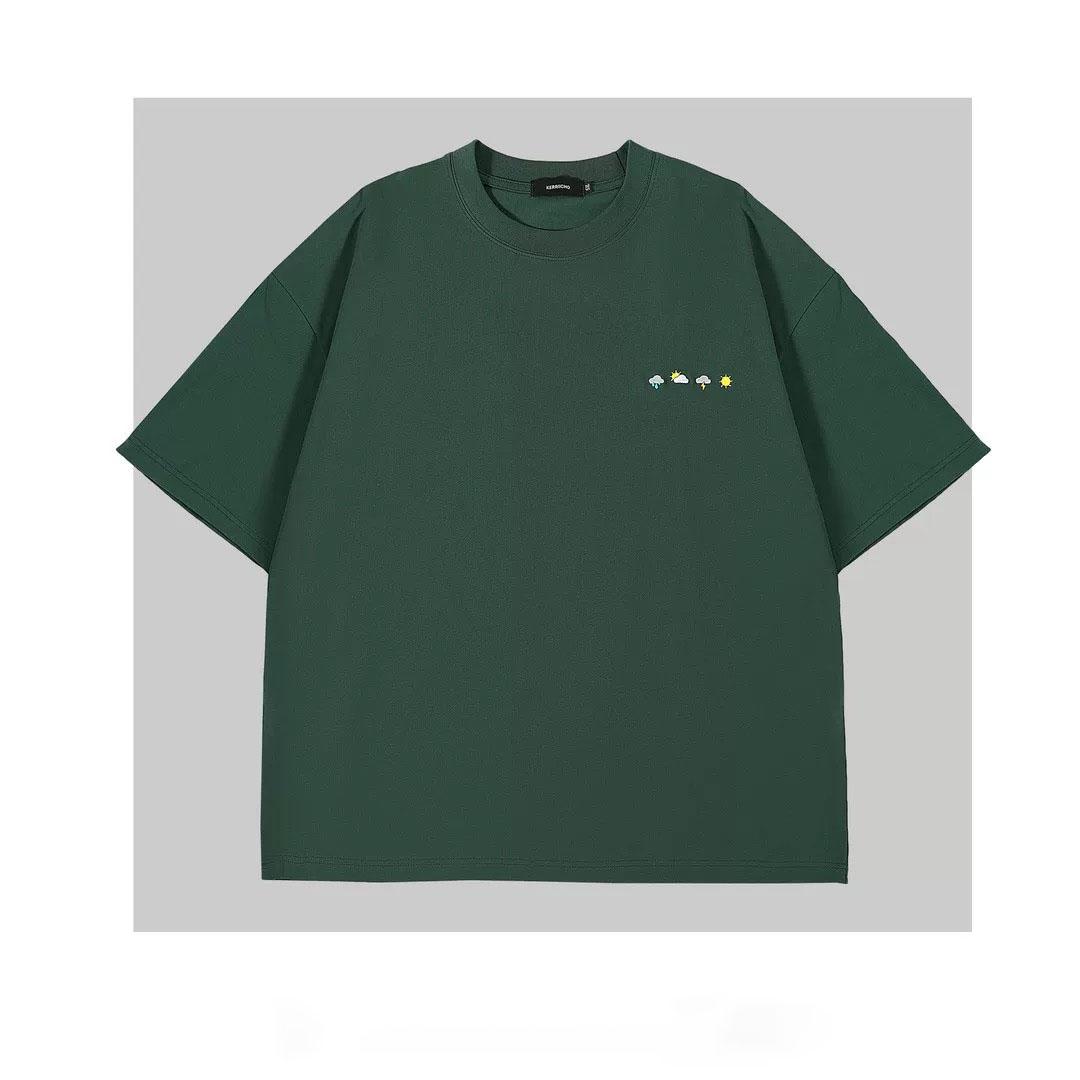 

Хит продаж Вышитая футболка Круглый вырез Буква на груди Цветок Модная Большого размера Простая Универсальная Футболка с полурукавом Базовая 3XL зелёный