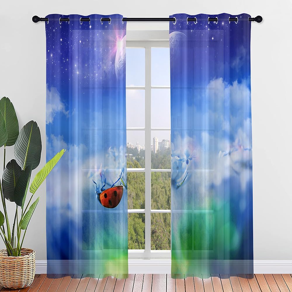 Cartoon Ladybug Curtain Funny Animal Translucent Voile Curtains Bedroom Living Room Balcony Decor Tulle With Sheer Polyester Perfect For