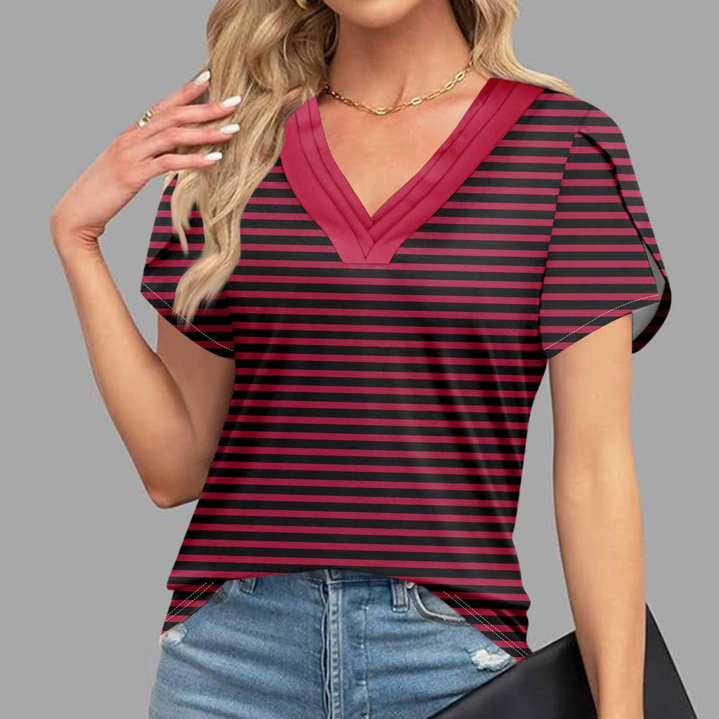 Dámské halenky elegantní ležérní, módní potisk s krátkým rukávem retro potisk tričko jedinečný design V-výstřih nadměrná trička