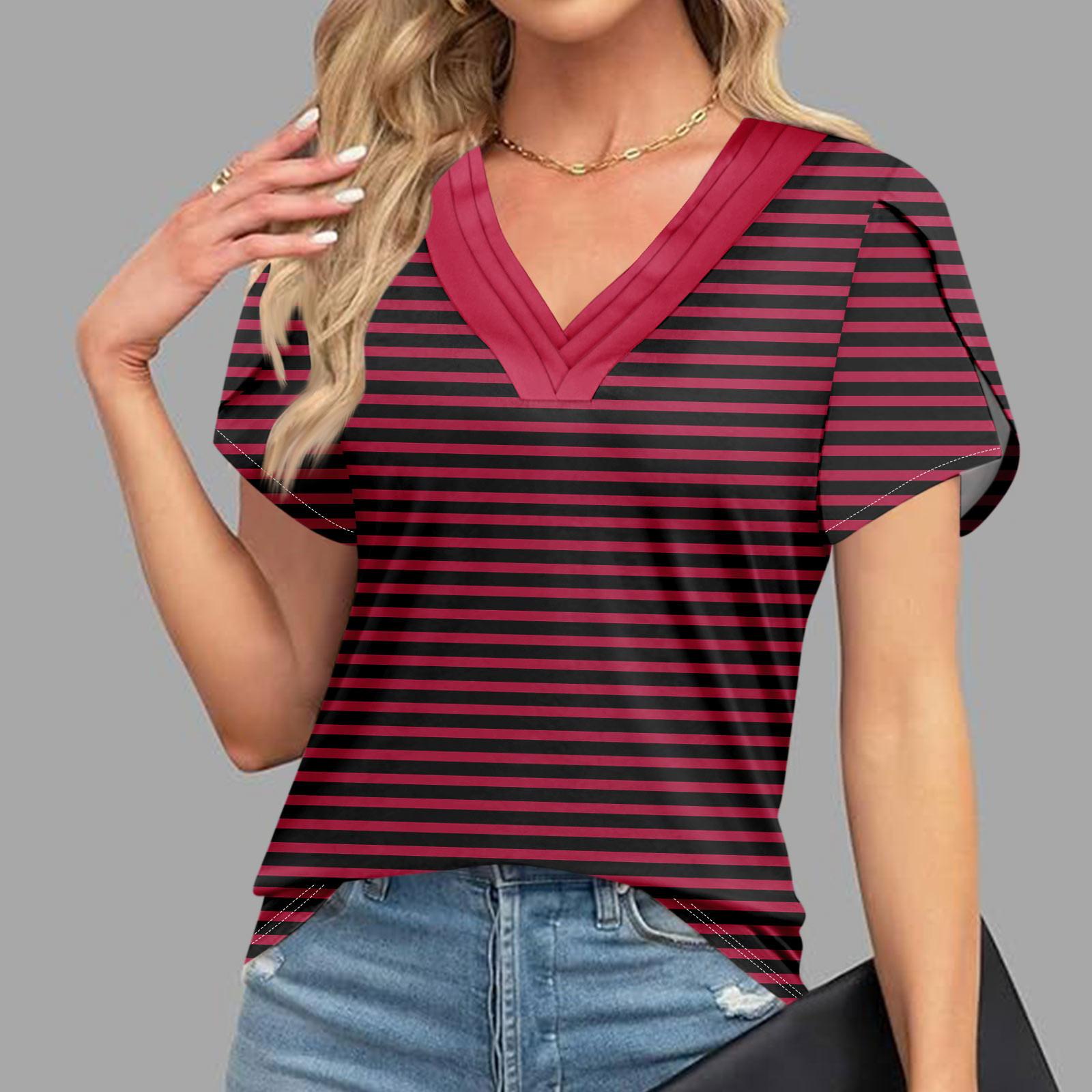 

Блузки для женщин, нарядные повседневные, модные футболки с короткими рукавами и ретро-принтом, уникальный дизайн, большие футболки с v-образным вырезом XL винный