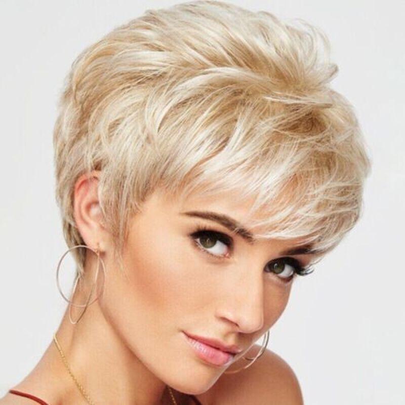Ladies Short Blonde Wigs Curly for Women Natural Wig Synthetic Hair With Bangs Heat Resistant Wig For Daily Use Costume Party
