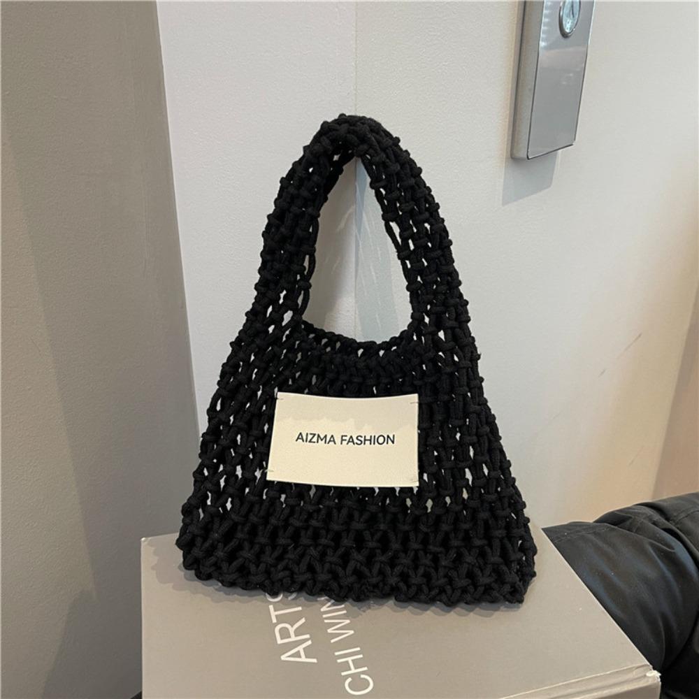 

Summer Beach Hollow Handbag Solid Color Woven Totes Bag Trendy Straw Crochet Bag Ladies/Girls чёрный