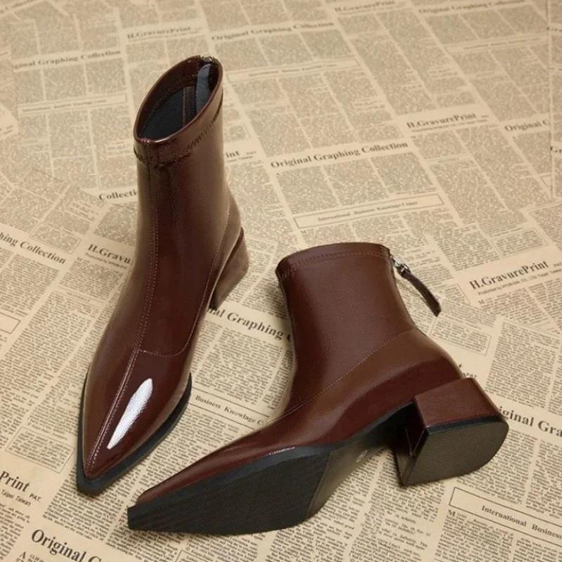 Women Ankle High Heels Chelsea Boots Pointed Toe Shoes  Designer Pumps Winter 2025 New Brand Shoes Women Motorcycle Boots