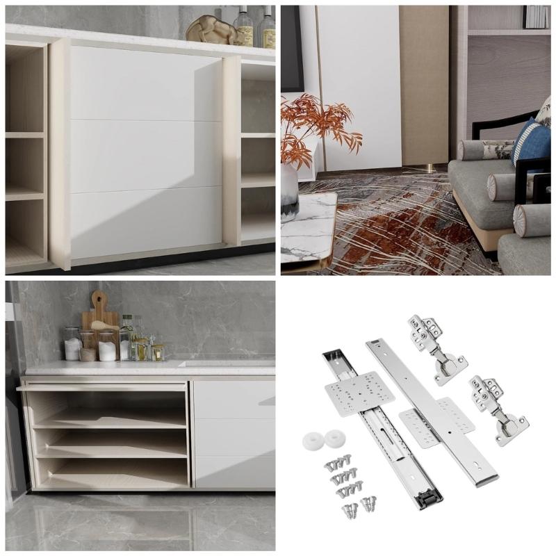 Smooth and Quiet Folding Invisible  Door Rail Cabinet Door Sliding Mechanism for Kitchen Cabinets & Living Room Storage