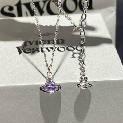 Empress Dowager Saturn Mini Heart Purple Zircon Necklace - High-End, Versatile, Fashionable Clavicle Chain for Women