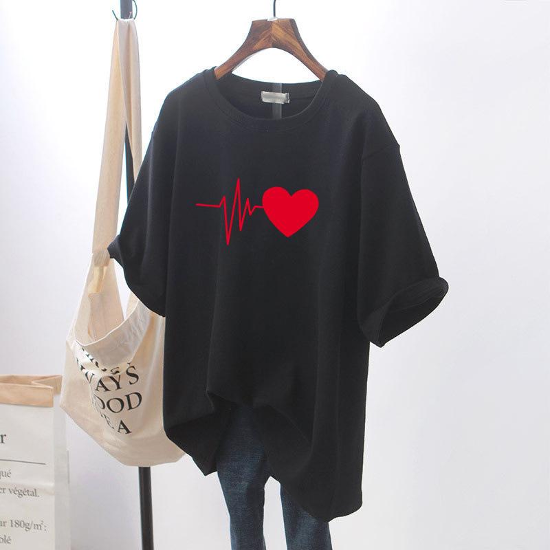 Plus Size  Girl T-shirt Women Slimming High Sense Tee Belly Covering Oversize O-neck Short Sleeve Top