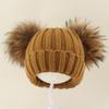 Kids Warm Knitted Beanie Hat With Double Pom Poms Striped Roll Edge Unisex Winter Cap Toddlers Children
