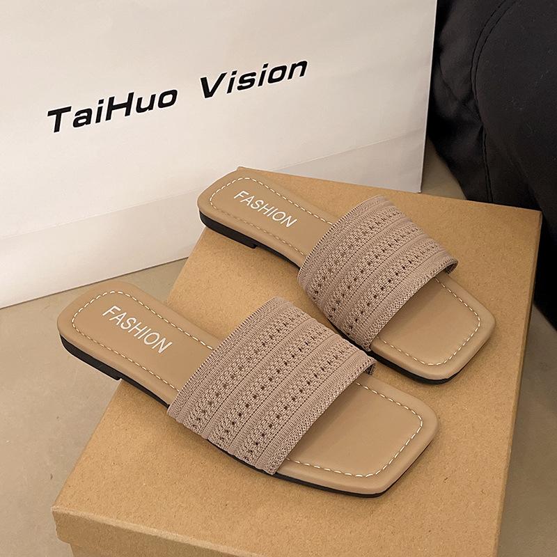 

Internet celebrity flat bottom hollow one-word drag women s summer wear 2025 new models with skirts holiday wind beach cool slippers 42 хакі