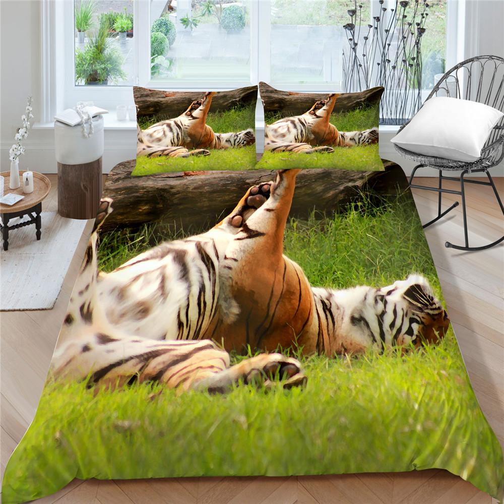 3D Tiger Printed Duvet Cover Set Home Bedclothes Unique Design Polyester King Queen Size Bed Sets