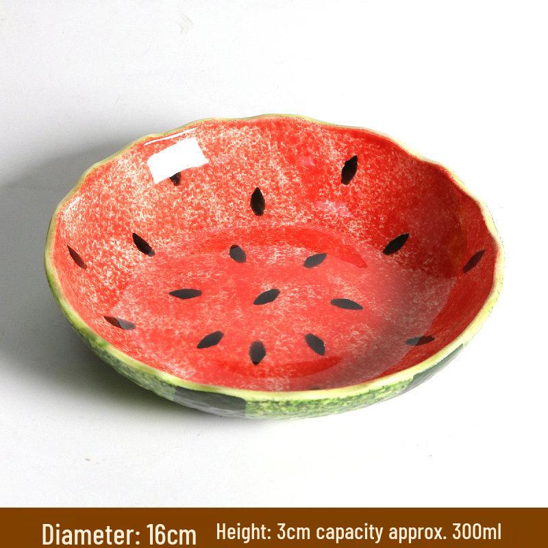Hand-Painted Watermelon Design Ceramic Noodle Bowl with Underglaze Color and Snail Motif