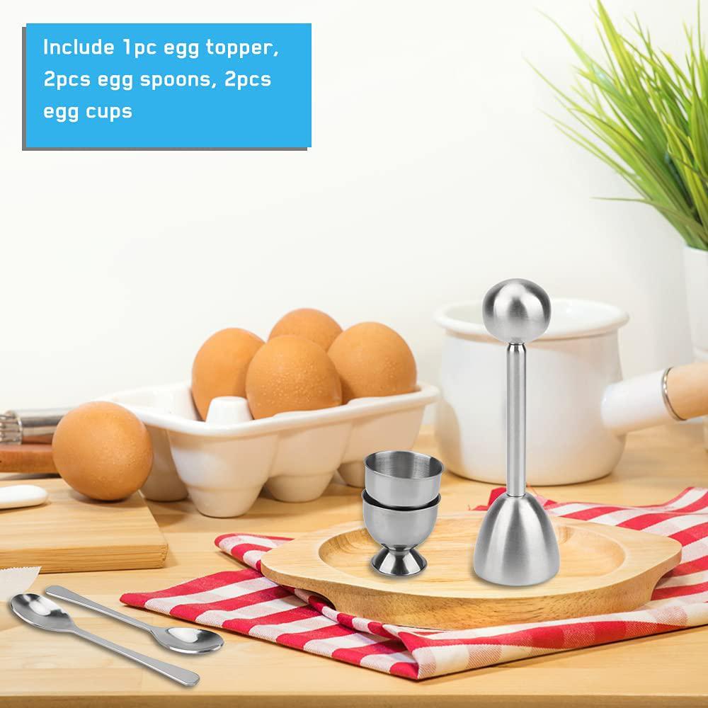 Egg Cracker Topper Set Stainless Steel Soft Hard Boiled Eggs Separator Holder with Spoons Kitchen Egg Tools