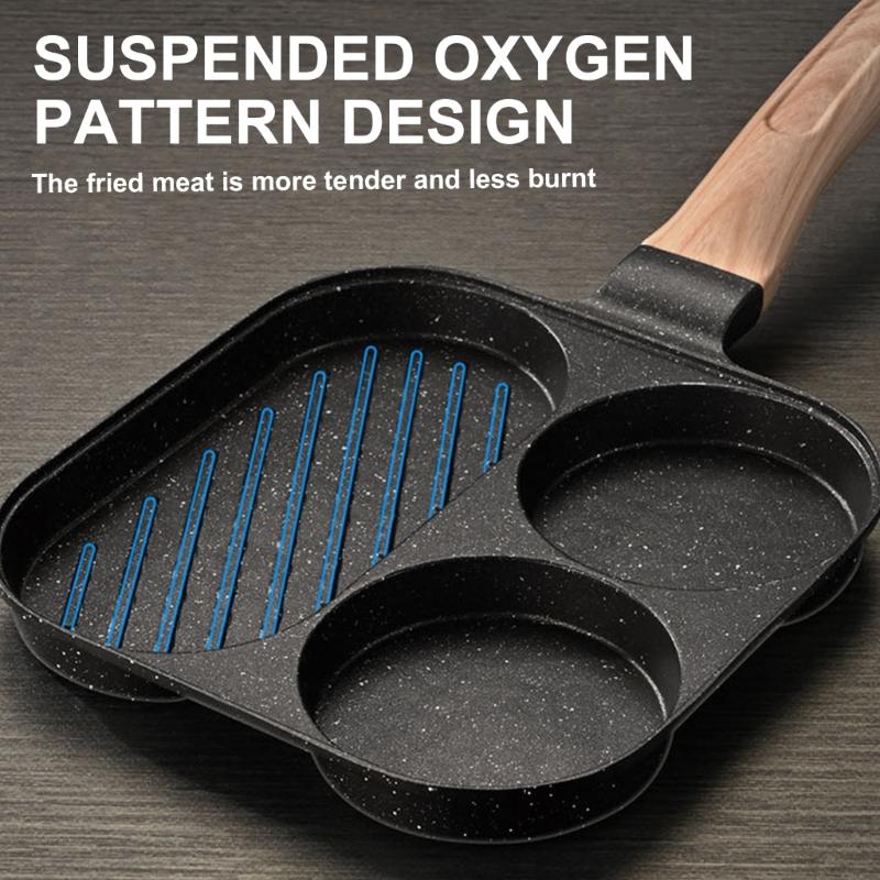 Multifunctional Eggs Frying Pans Nonstick 3 Sections Skillets for Breakfast Heat Resistant Handle Omelette Cooking Pans