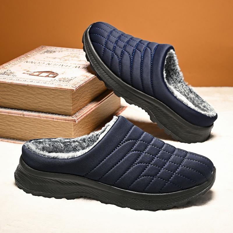 Winter Warm Men Cotton Casual Shoes Comfortable Mens Home Slippers Half Loafers Snow Shoes with Fur Slip-on Light Flat Shoes