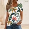 Women Plus Size U Neck Short Sleeve T Shirt White Tropical Floral Leaf Print Casual Top
