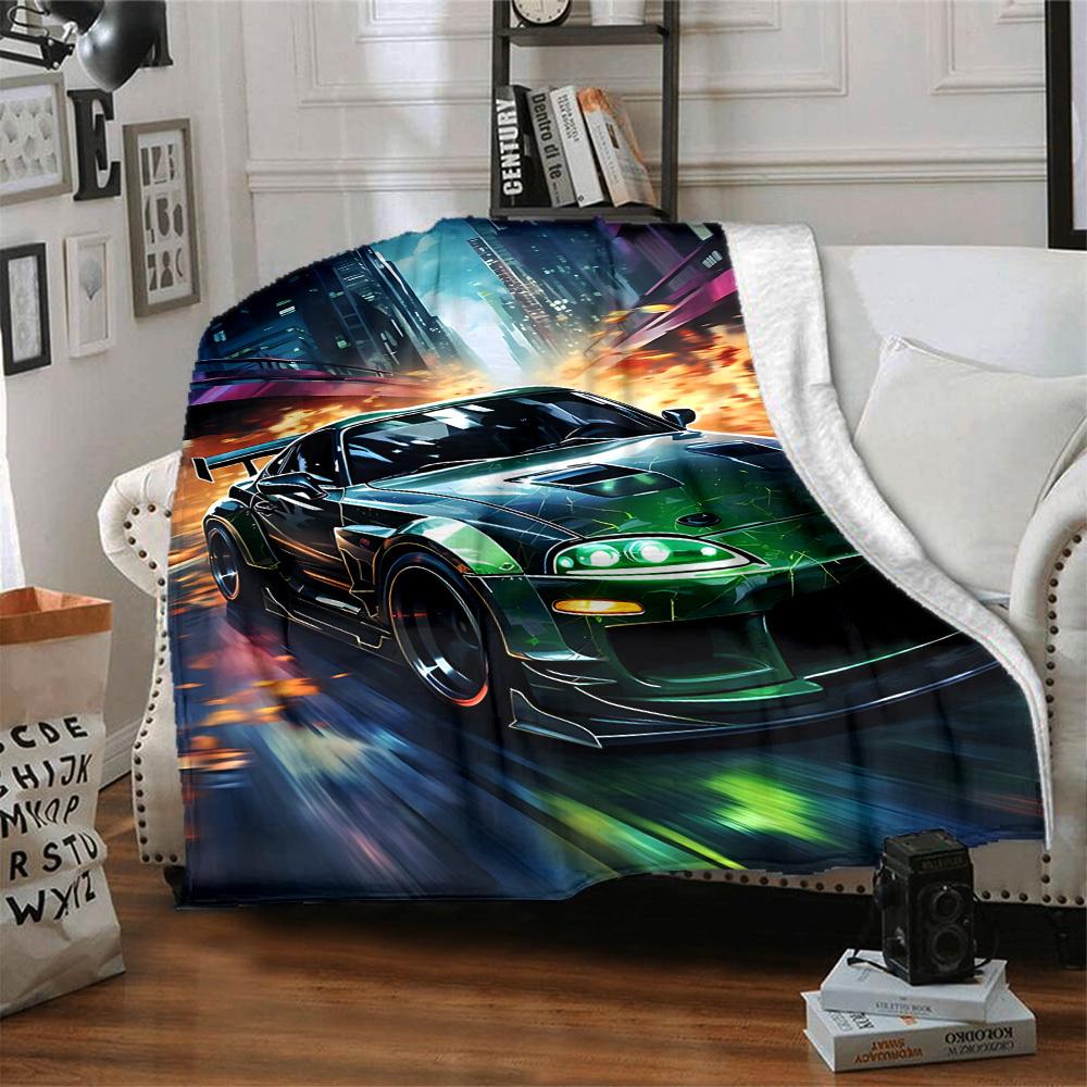 1PC Green Sports Car Blanket, Throw For Sofa, Bed, Travel, Camping, Livingroom,