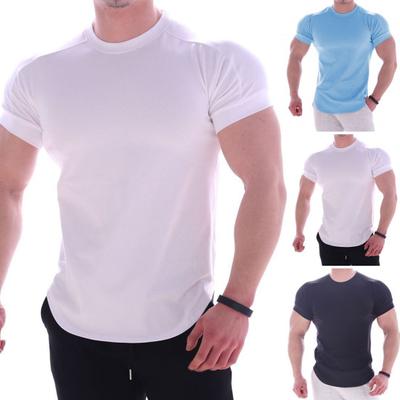 Maglietta Sportiva Estiva da Uomo Girocollo Manica Corta Vestibilità Aderente Colore Unito Elastica Asciugatura Rapida Morbida Traspirante Pullover Lunghezza Media Top per Jogging Palestra