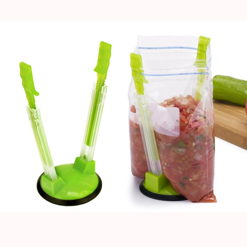 1Pcs Washable Kitchen Gadget Sealed Folded Bag Clip Bag Bracket Baggy Rack Storage Bag Holder