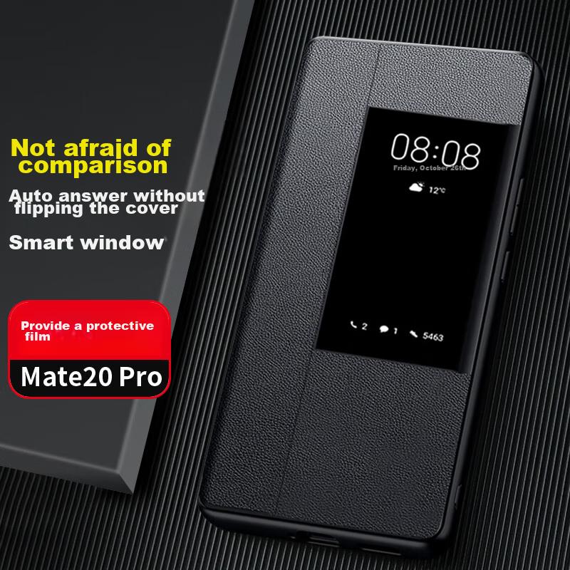 Huawei Mate20 Pro Phone Case, Huawei Mate20 Pro Non-Flip Smart View Window Full Protection Anti-Drop Ultra-Thin Protective Case, Black