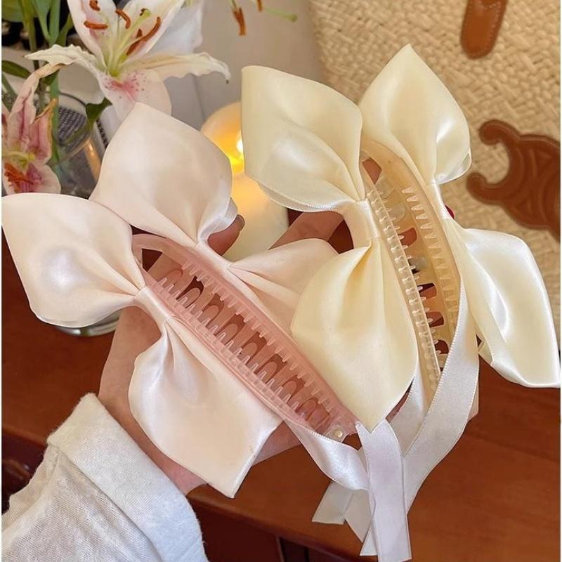Damen Schleife Band Haarkralle Bananenclip Einfarbige Elegante Tägliche Haarreif Schwanzbefestigung Haarschmuck