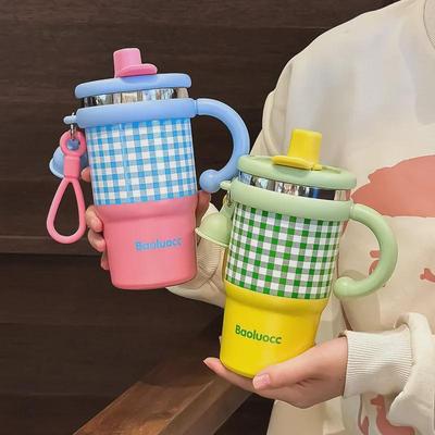 Garrafa Térmica de Café de Alto Valor e Grande Capacidade 2024 com Alça e Canudo para Meninas