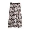 2025 Spring Women's High Waist Animal Print Silk Satin Midi Skirt with Belt
