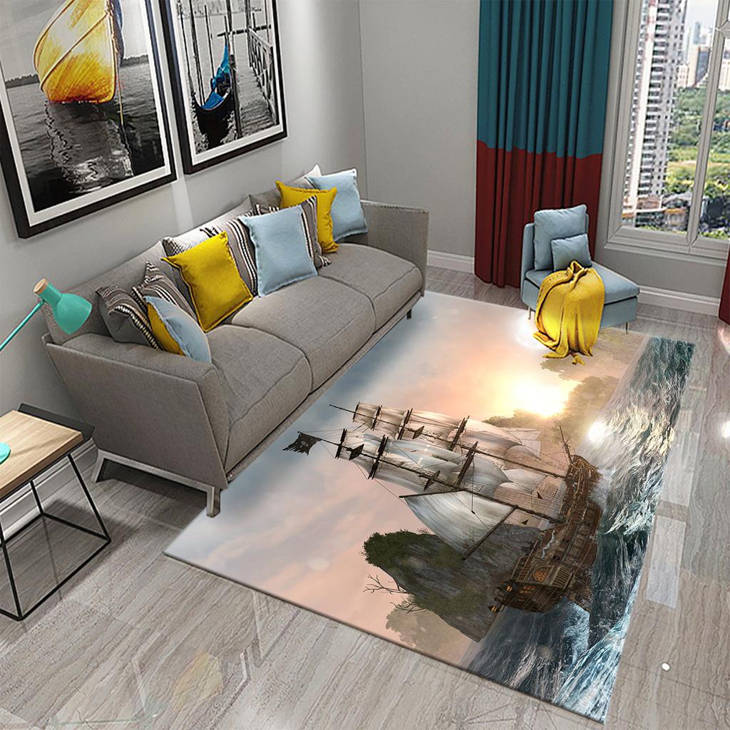 Bedroom Living Room Door Mat Balcony Decorative Floor Mat Bathroom Non-slip Door Mat Retro Pirate Ship Carpet