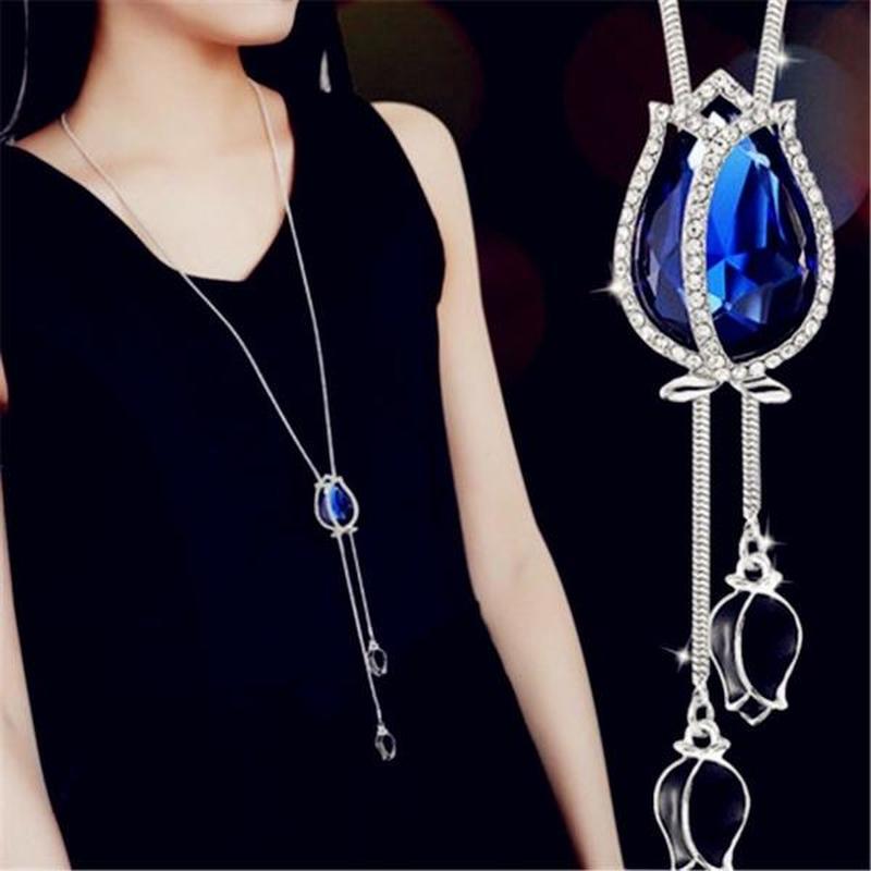 Charm Statement Crystal Pendant Bride Wedding Rhinestone Tassel Long Necklace Party Women Jewelry