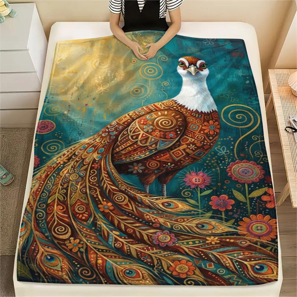 1PC Bohemian Art Animals Print FlAannel Blanket, High quality Comfortable for All Seasons, Home Decor, Warmth and Comfort