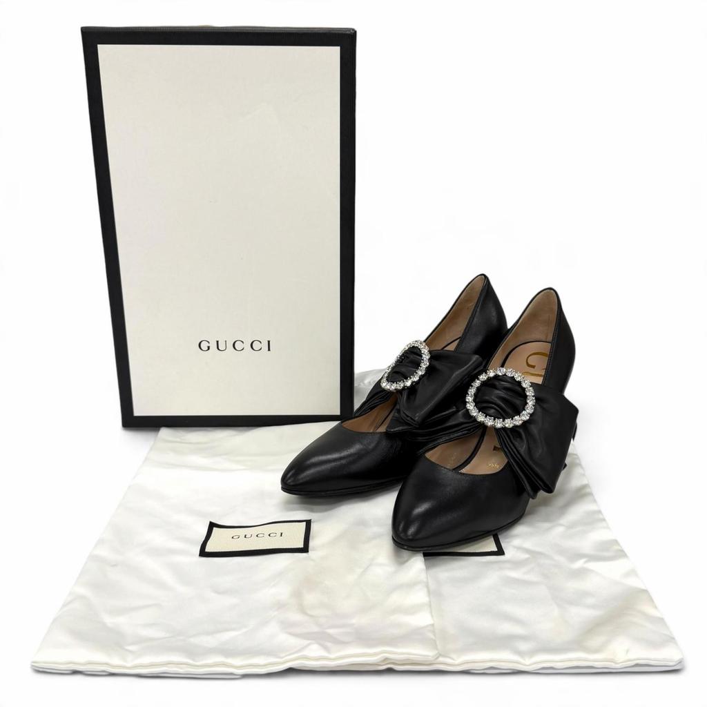 Great GUCCI pumps Leather with jeweled buckle and ribbon band. 35.5 481176 Used
