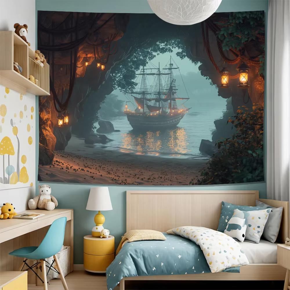 Mysterious Pirate Cave Tapestry, Background Wall Hanging For Living Room Bedroom Office Party Decor